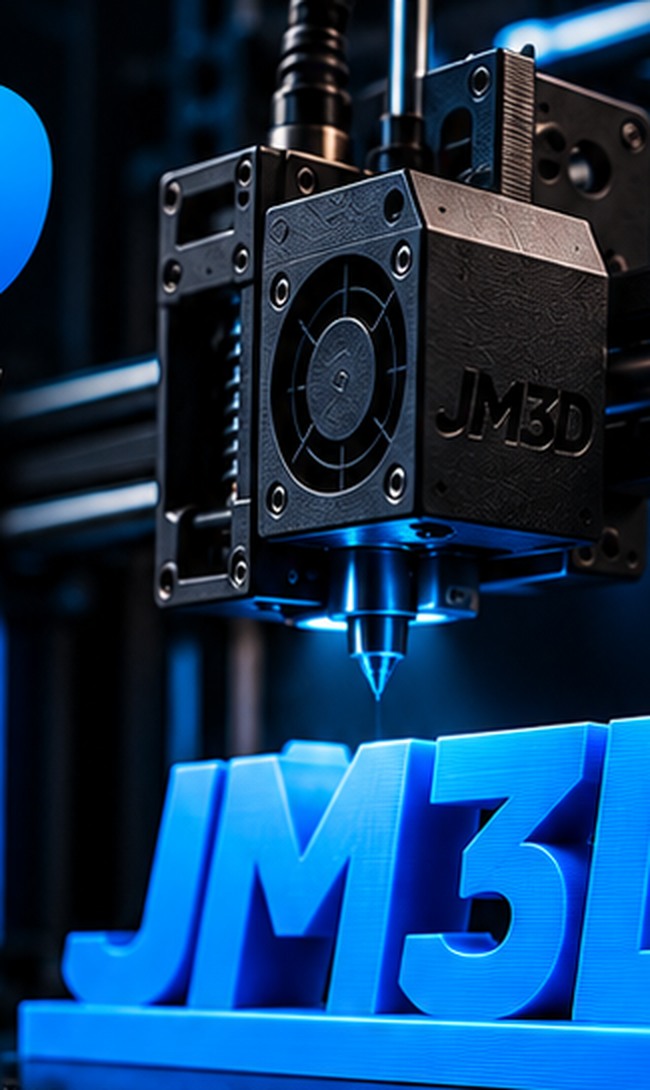 3D-Drucker produziert ein blaues JM3D-Modell